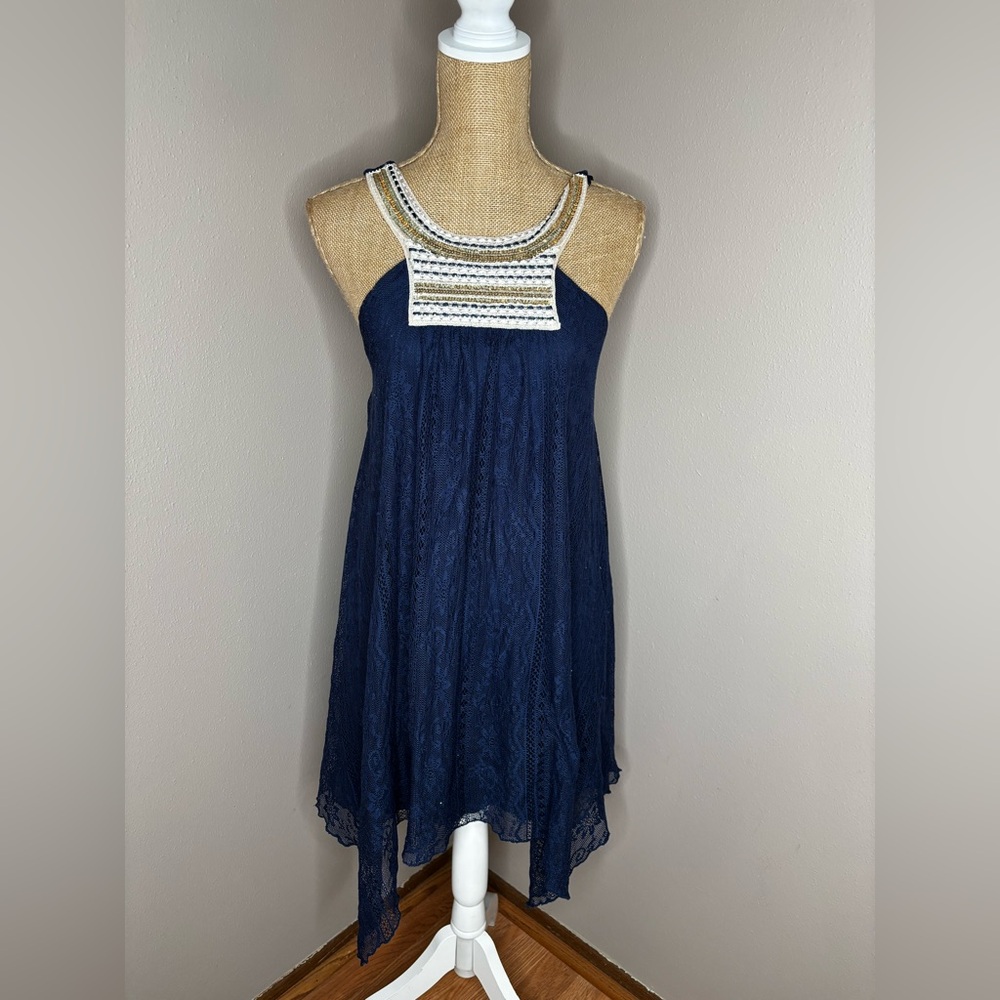 Women's Navy Blue City Triangles Lace Dress Size S